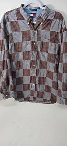 Tommy Hilfiger Button Up Long Sleeve Patchwork Plaid Men's Shirt L Vintage 90s - Picture 1 of 6