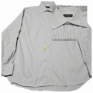 Canali Shirt Mens 16.5 / 42 Gray Striped White Dress Button Up Long Sleeve - Picture 1 of 11
