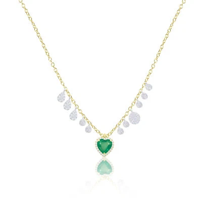 14K Yellow Gold Gemstone Necklace With 0.24ct Diamond and Heart Emerald Meira T - Image 1 of 4