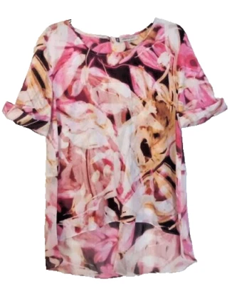 Женская блузка Jennifer Lopez размер L разноцветный цветочный топ с коротким рукавом - Изображение 1 из 4