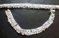Cz Bridal 10" Payal Foot Anklet Indian Silver Plated Heavy Meena Design Chain