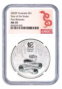 2025 Australia Lunar Snake 1 oz Silver Coin NGC MS70 First Releases - Picture 1 of 2