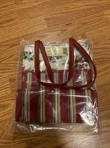NUEVO SIN ETIQUETAS LONGABERGER Bolso de Mano Botánico a Rayas de Navidad Bolso de Almuerzo - Imagen 1 de 4
