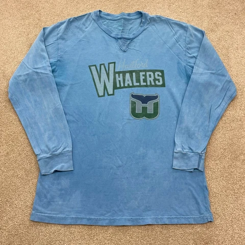 Hartford Whalers Shirt Men Medium Adult Blue NHL Hockey Long Sleeve Basic Retro Cover
