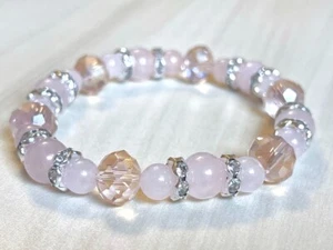 Pulsera de cuentas de cuarzo rosa (en estiramiento) 8 mm AAA 7" pulgadas piedra genuina - Imagen 1 de 6