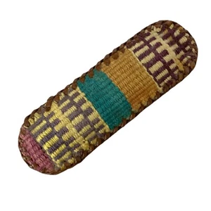 Vintage Handmade Woven Cotton and Leather Hair Clip Barrette Southwestern Boho - Picture 1 of 5
