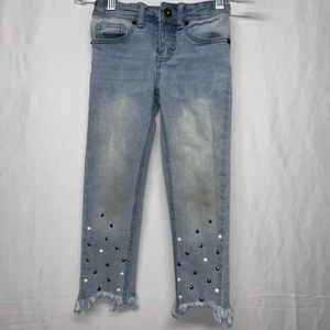 Girls raw edge blue cropped jeans with faux pearl detail size 4 - Picture 1 of 5