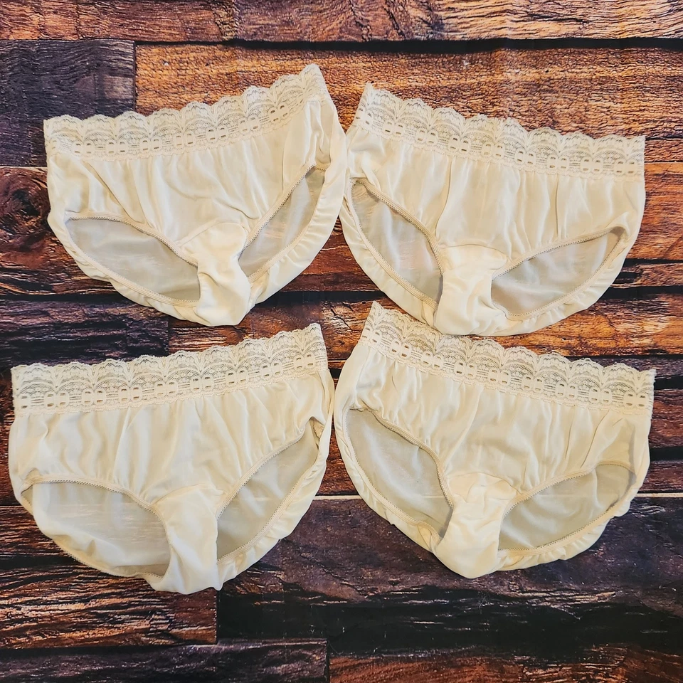 Vintage OLGA #00913 Silky Secret Hug Style Panties sz 6 Ivory Lace Lot Of 4 - Image 1 of 4