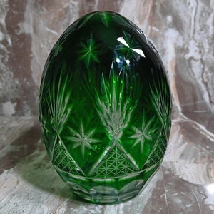 Fermacarte vintage 5" verde smeraldo cristallo di Boemia taglio uovo vetro ananas - Foto 1 di 8
