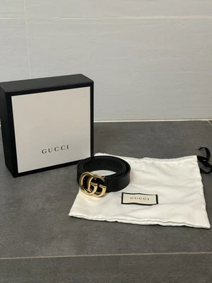 Gucci Belt GG Dorado Y Cuero Negro - Imagen 1 de 4