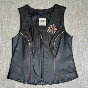 Harley-Davidson Womens Black Leather Riding Vest Size Small Embroidered Logo - Picture 1 of 13