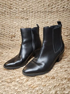Deltan Mujer Cuero Negro Botines Zapatos 9.5 M Cremallera Motociclista - Imagen 1 de 11