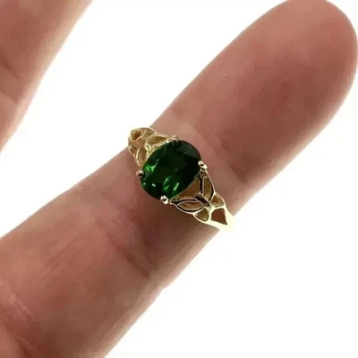 Anillo de compromiso de corte ovalado de 2,20 quilates esmeralda verde natural chapado en oro amarillo de 14 quilates Foto 1 de 4