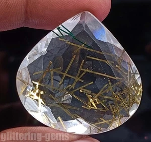 94.10 Ct Certified Golden Rutilated Quartz Pear Cut Natural Loose Gems 5ADX - Picture 1 of 6