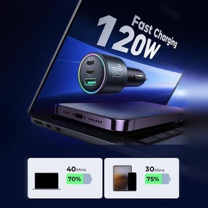 3Port 120W Car Charger with Colorful Light for Rapid Charging of Devices - Zdjęcie 1 z 6