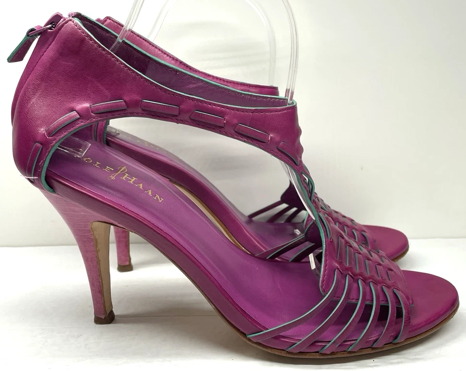 Cole Haan NikeAir Sandalias de Cuero Tejido con Cremallera Trasera Tacón Alto Fucsia Talla 9.5B Foto 1 de 4