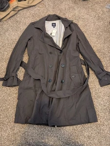 Gap Jacket Women Large Black Preppy Casual Full Length Trench Coat NWT - Picture 1 of 5