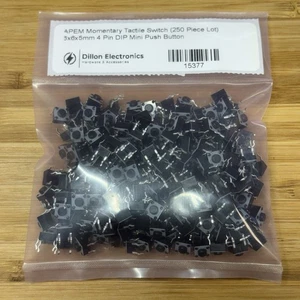 APEM Momentary Tactile Switch (250 Piece Lot) 6x6x5mm 4 Pin DIP Mini Push Button - Picture 1 of 5