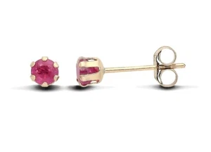 9ct Yellow Gold Ruby Stud Earrings - Natural Stones - UK Made - Picture 1 of 5