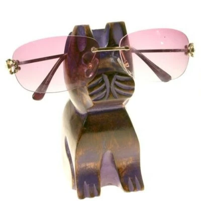 SHARED EARTH PURPLE DOG SPEC STAND carved mango wood spectacles glasses holder fair trade NEW
