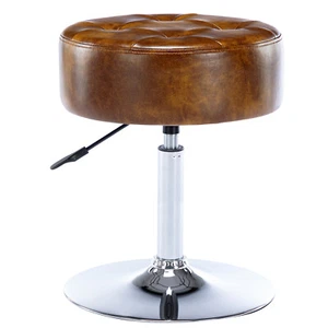 Leather Vanity Stool Chair Swivel Makeup Stool Adjustable Round Ottoman Bench - Picture 1 of 32
