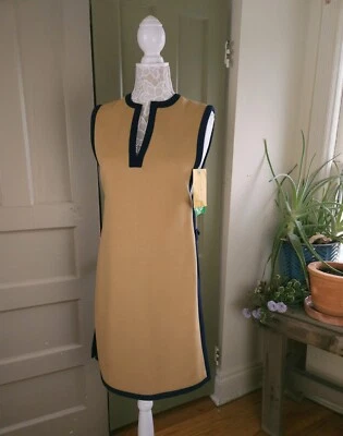 Butte Knit NOS Wool Tunic Top Overlay Dress Vintage 60s Navy Tan Small - Image 1 of 4