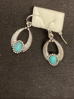 Pendientes de plata con plumas de turquesa imitación lágrima Foto 1 de 3