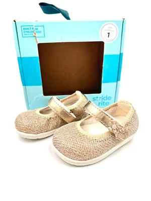 Stride Rite Lil Layla Gold Mary Jane Shoes Baby Girl 1M Floral Memory Foam - Image 1 of 4