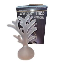 Frosted Clear GLASS JEWELRY TREE! UNIQUE! Jewelry Holder Stand Display (c: 1980)