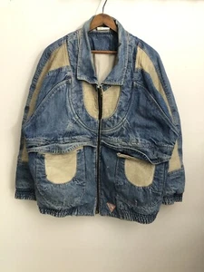VTG 80s 90s Guess Georges Marciano Denim Leather Heavyweight Zip Up Jacket Small - Picture 1 of 19