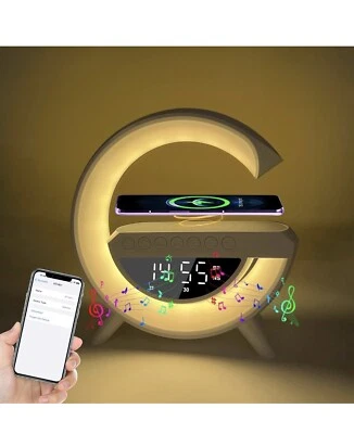 6 in 1 Wireless Charger Night Light App Control Bluetooth Speaker Alarm Clock - Image 1 of 4