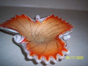 Vtg. Large Wavy Opaline Orange Cased Art Glass Tri Corner Consort Bowl - Picture 1 of 5