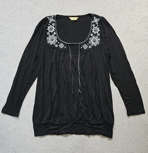 Ladies AGENDA black colour long sleeve top with White embroidered design - M / L - Picture 1 of 7