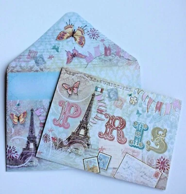 *POOCH & SWEETHEART Set of 4 Gold Foil Blank Note Cards ~Butterfly ~PARIS~Eiffel - Image 1 of 4