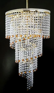 1200 LAMPADARIO SOSPENSIONE IN METALLO ORO O CROMO E VORTICE DI CRISTALLI 1 LUCE - Imagen 1 de 6