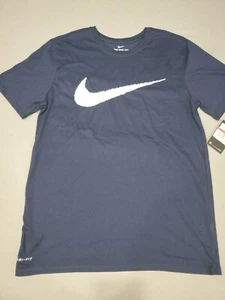 NIKE TEE T-SHIRT HANGTAG SWOOSH NAVY BLUE DRI-FIT MENS LARGE NEW DC8461 419 - Picture 1 of 5