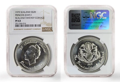 SEALAND 20 Dollars 1975 Silver NGC PF63 'Princess Joan' Rare! - Image 1 of 3