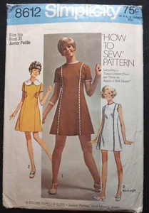 Vintage Retro 1960s Dress Princess Seaming Junior Petite Size 9 Simplicity 8612 - Picture 1 of 2