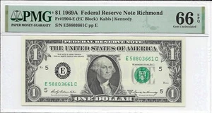 1969A $1 RICHMOND FRN. PMG Gem Uncirculated 66 EPQ Banknote. - Picture 1 of 2