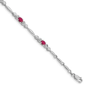 14K Solid White Gold Diamond Ruby Tennis Bracelet - Picture 1 of 12
