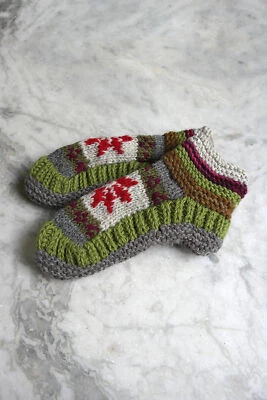 Calcetines tobilleros tejidos a mano de lana colores surtidos patrón copo de nieve surtidos Foto 1 de 4