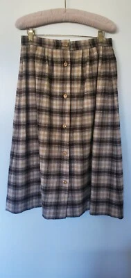 Falda vintage años 70 a cuadros línea A, marrón, elegante, secretaria, preppy, abotonada  Foto 1 de 4
