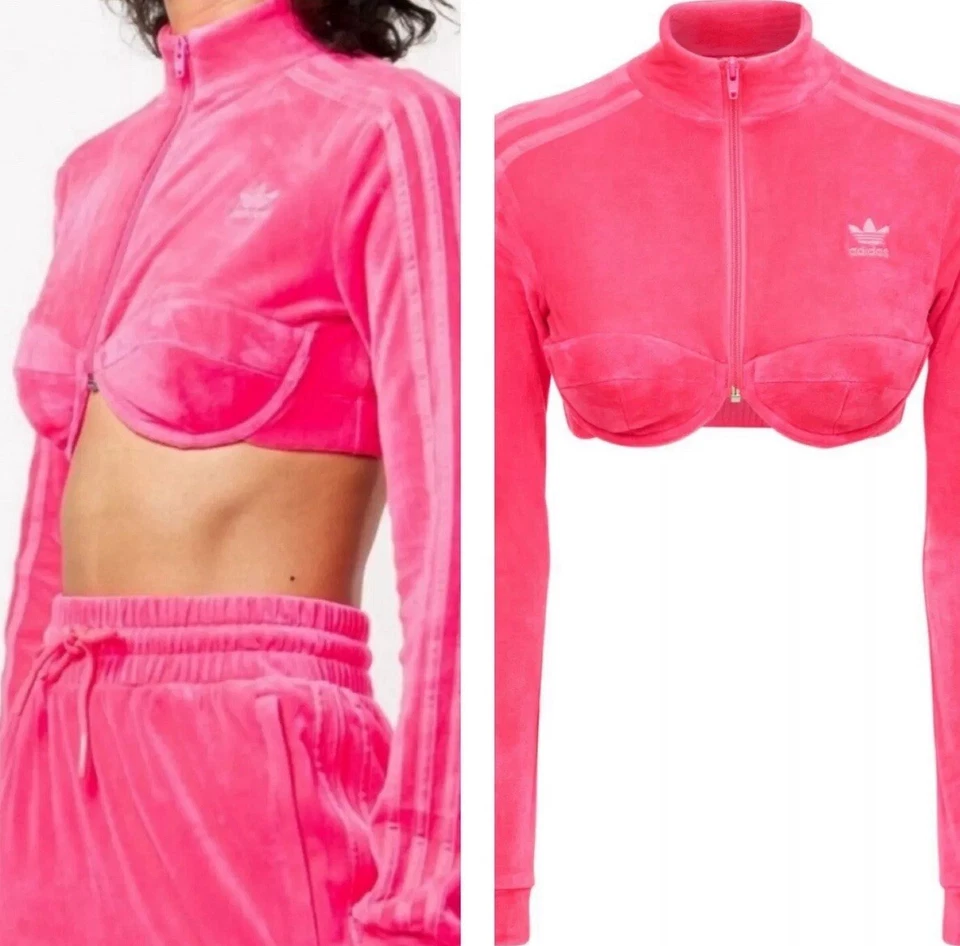 Jeremy Scott Adidas Track Crop Top Jacket Velour Size M Pink H50967
