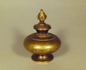Antike BRONZE DOSE mit PARVATI GAURI Indien Hindu Puja Kajal Flacon Shiva Buddha - Bild 1 von 6