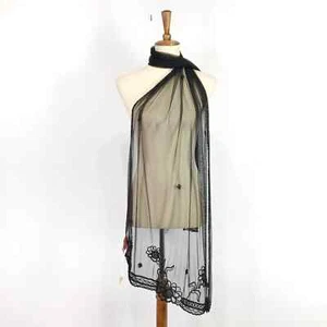 Vintage deadstock Betsey Johnson black sheer floral beaded wrap scarf NWT - Picture 1 of 7