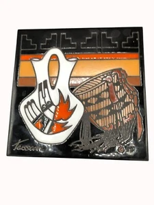 Cleo Teissedre Native American Style Hand-Painted Ceramic Tile 6x6" Art Decor - Picture 1 of 6