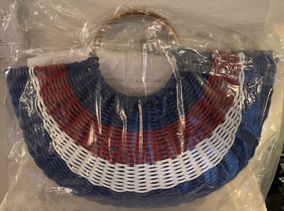 INC Bolso de Mano/Bolso de Paja con Asas de Madera Rojo, Blanco y Azul 4 de Julio Foto 1 de 4