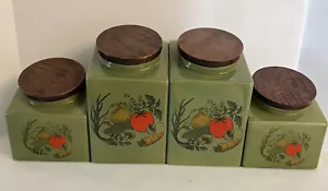 Bidone ceramica Hyalyn vintage con coperchio in legno verdure set di 4 verde avocado - Foto 1 di 9