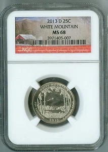 2013-D NGC MS68 WHITE MOUNTAIN 25c PARKS LOGO QUARTER, RARE, GORGEOUS CONTRAST! - Picture 1 of 4