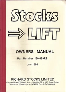 Stocks ~ STOCKSLIFT Subsolador Manual del Propietario 1999 ~ Nº de Pieza 150-689R2 - Imagen 1 de 1